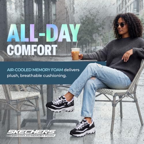 Image of Skechers Women's D'Lites Fan Girl Sneaker | Hands Free Slip-Ins, Duraleather & Suede Sneaker, Rhinestone Details & Charms Lace Up, Air-Cooled Memory Foam Insole
