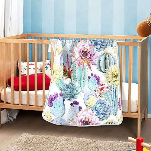 Image of Watercolor Cactus Flower Baby Blankets Soft Warm Crib Stroller Blanket for Toddler Newborn Girls Boys, 30x40in
