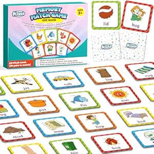 CVC Word Match Game,Memory Game, 60 Pcs Toddler Card Games for Kids Ages 3 4 5 6,Phonics Games Flash Cards for Preschool Kindergarten Learning Activities,Educational Toys Homechool Supplies
