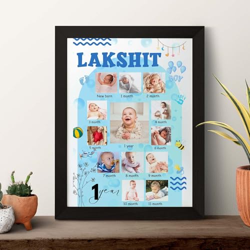 Image of ASHVAH One Year Personalized Photo Frame 12 Months Baby Boy 01st Birthday 12 Images With Texts Best Gift (BABY 12 MONTH) - 125