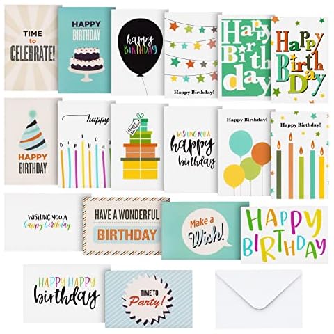 Best Paper Greetings 144 Pack Happy Birthday Cards Bulk with Envelopes for Kids, Work, Office, Friends, Family, Business - Blank Inside with 18 Designs, 4x6 In Cover