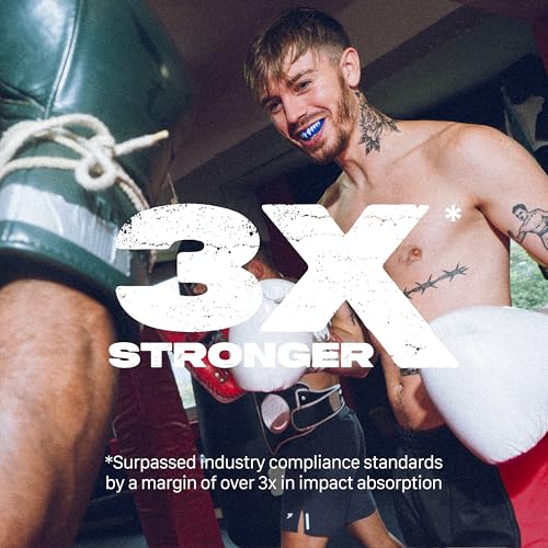 Image of SAFEJAWZ Mouth Guard, Dual Layer Mouthguard for Adults with Case, Easy Fit Remoldable Mouthpiece for Football, Boxing, Lacrosse, MMA, Basketball & All Contact Sports (Adult 12+ Years, Shark Blue)