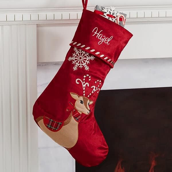 Personalization Universe Candy Cane Character Personalized Christmas Stocking, Custom Embroidered Name, Durable, Ideal Holiday Decor, 18" Long, Stocking Stuffers - Reindeer