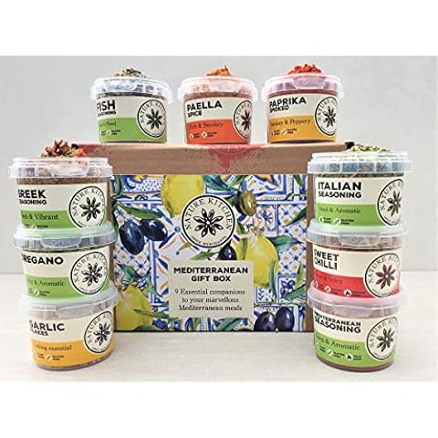 Nature Kitchen Mediterranean Gourmet Seasoning Mix Gift Set. 9X Gluten-Free Herbs and Spices for Cooking Exciting and Healthy New Recipes. Including Paella Spice, Greek Seasoning, Italian Spices Cover