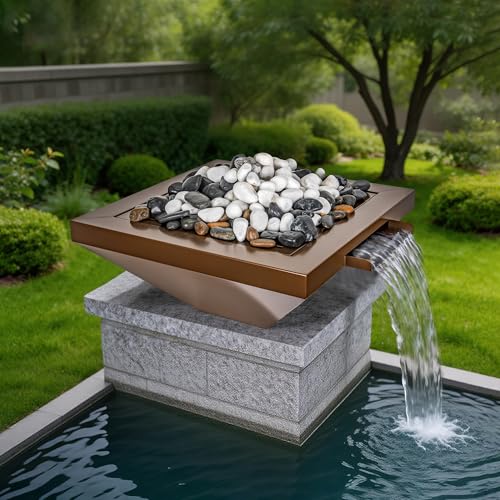 Aquadock 304 Stainless Steel Water Bowl with Antique Brown Patina - Modern Garden Water Feature, Pool Fountain Spillway Bowl, Outdoor Planter for Patio, Landscaping Decor (24 Inch, Inverted Trapezoid)