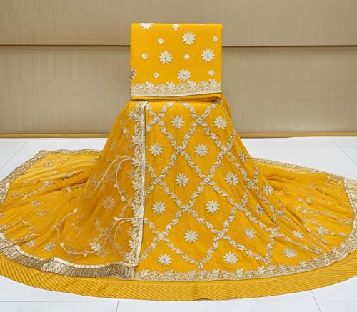 Image of Heavy Embroidery Work Semi Stitched Shimmer Silk Rajputi Poshak For Women Rajasthani Lehenga Choli
