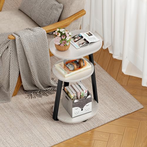 33% Off Small Oval Side Table with Metal Frame - White Maple