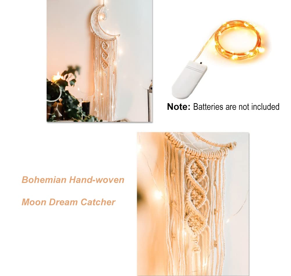 Acchiappasogni Macramè Fatti A Mano – Set Luna E Stella – Decorazione Parete Boho Per Camera Da Letto