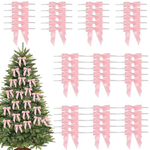 50 Stück Rosa Schleifen Weihnachtsbaum,Dekorative Schleifenband,Bows...