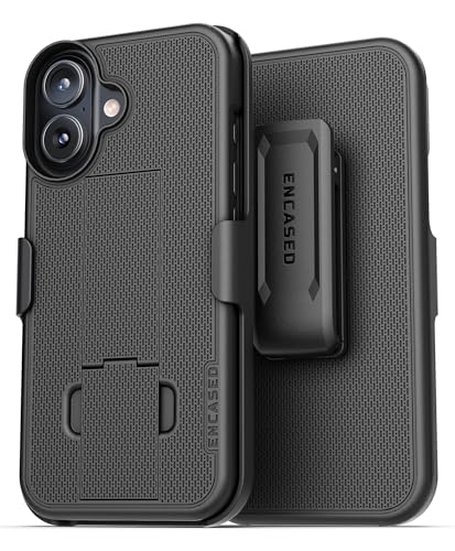 Encased DuraClip Designed for iPhone 17 Case with Belt Clip Phone Holster and Kickstand (Matte Black)