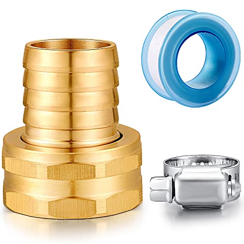 Image of Solid Brass Garden Hose Repair kit Connector with Clamps 3 /4 inch Barb x 3 /4 inch Female,Fit for Garden Hose Fitting,Male and Female Hose Fittings