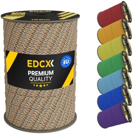 EDCX 4mm Nylon Paracord 550 30m (100 feet) - Type III, 100% Nylon Rope, 7 Strand Rope, 4mm Nylon Rope in Solid Colors (Red, 30 m)