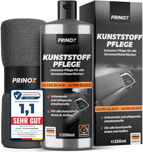 Auto Kunststoff Auffrischer Set [inkl. Mikrofasertuch] Kunststoffpflege für Auto Außen & Innen - Sofortige Tiefenschwarz-Wirkung und hervorragender UV-Schutz - Schutz vor Ausbleichen - 250 ml