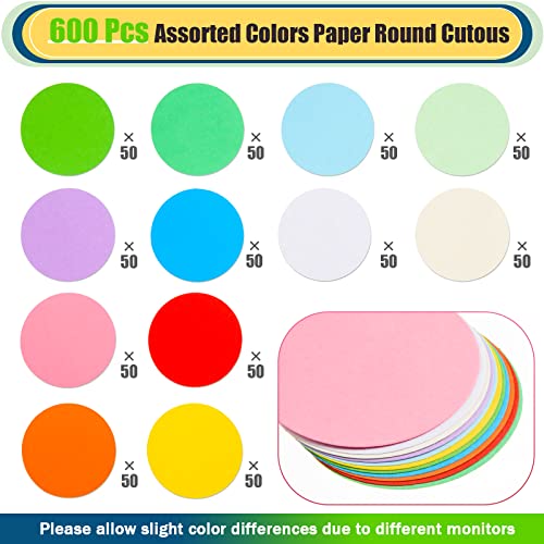 600 Pcs 2 Inch Round Cutouts Paper Circles Assorted Color Paper Round Cut-Out Accents Construction Paper Circles Shape Die Cuts For Kids Diy Craft Project Back To School Classroom Bulletin Board Decor #TOP1