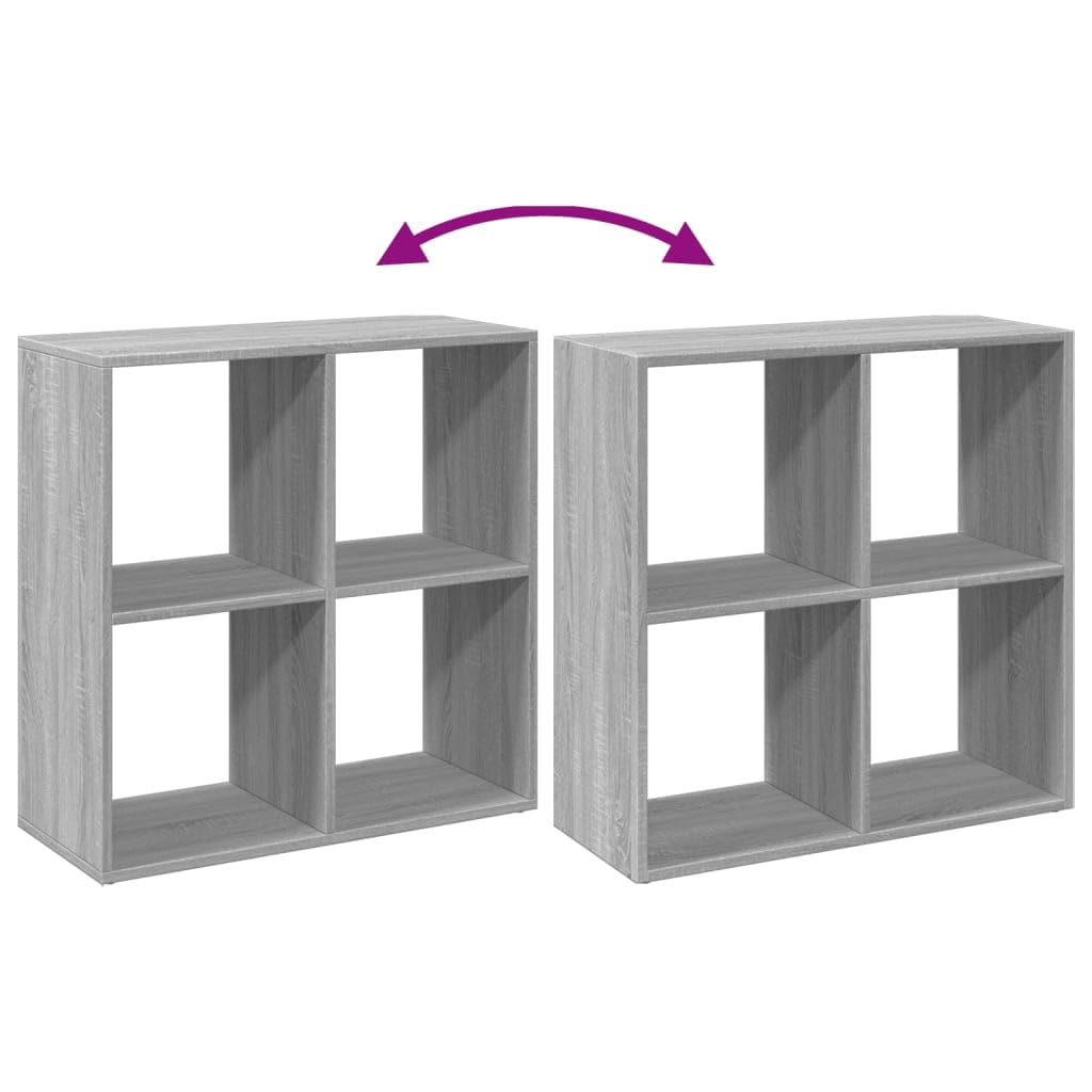 Raumteiler-Bucherregal Grau Sonoma 69,5x29x69,5 cm | 4 Facher, Holzwerkstoff, Feuchtes Tuch Reinigung, Vielseitig Einsetzbar