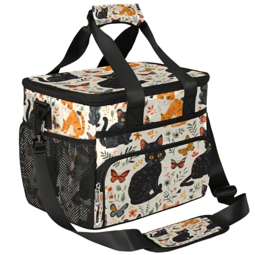 Insulated Picnic Backpack Lunch Box for Women Men Picnic Basket Tote Lunch Bag Picnic Bag Portable Lunch Bags for Picnic, Beach, Work, Trip,Office, Camp Halloween Decor Cat