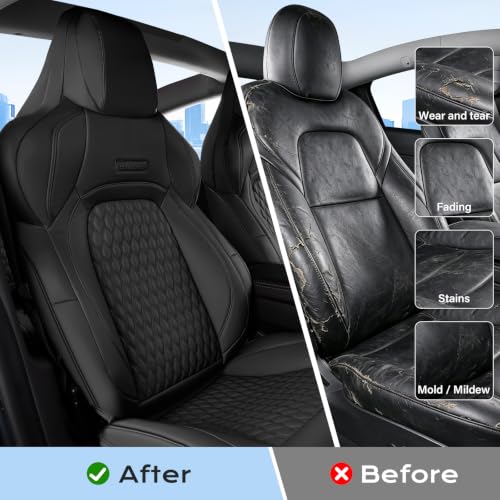 Image of Coverado Front Seat Covers for Tesla Model 3, New Car Seat Covers, Front 2PCS Leatherette Car Seat Cover Seat Protector Custom for Tesla Model 3 2024 2025 New Black