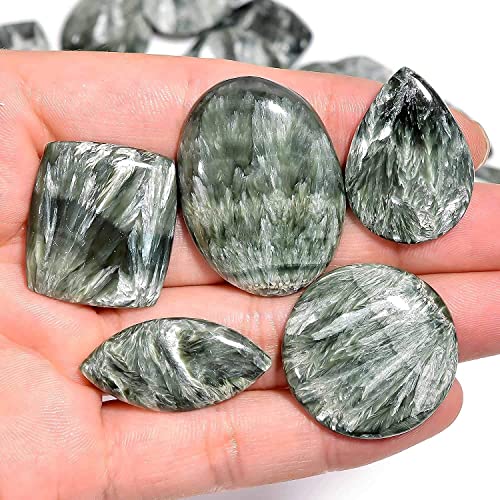 4Pcs Natural Seraphinite Gemstone Wholesale Cabochons Lot, Jewelry Making Loose Gemstone, Polished Home Decor Specimen, Diy, Wire Wrapping, Reiki, Healing Crystals, Bulk Gemstone Deal #TOP1
