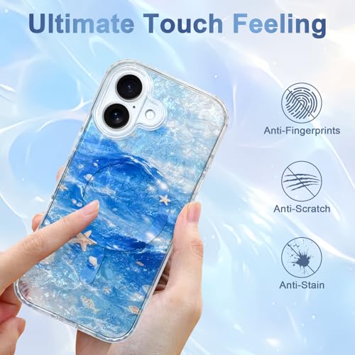 Image of AIGOMARA Cute Case for iPhone 17 Case for Women Girls [Compatible with Magsafe] Translucent Sea Pattern Design, Aesthetic Girly Summer Magnetic Protective Phone Cover, Ocean Blue