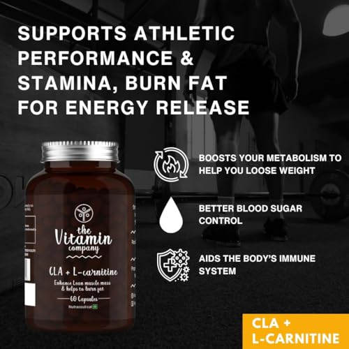 Image of CLA + L-Carnitine Capsules 1000mg, Help in Fat Burning & Enhance Lean Muscle Mass, May promote Muscle Growth and Exercise Performance, 60 Capsules