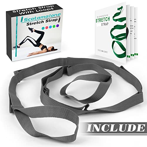 Stretch Strap Yoga Stretching Strap Physical Therapy Rehab Multi-Loop Strap Stretch Bands Nonelastic Exercise Strap For Pilates, Dance And Gymnastics With Instructional Guide (Grey) #TOP1