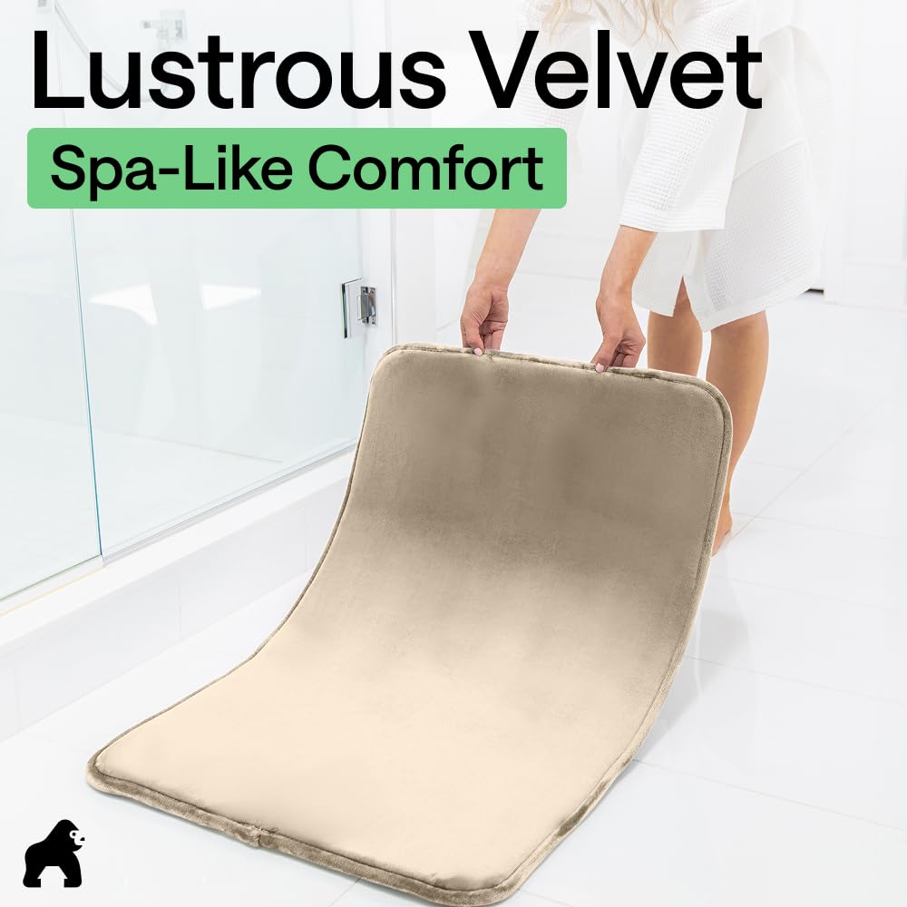 GORILLA GRIP Alfombras de baño de espuma viscoelástica, terciopelo suave y absorbente, puntos duraderos en la parte inferior, lavables a máquina, decoración de habitación para suelo de ducha, 48 x 24
