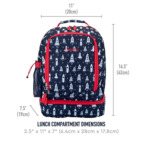 Bentgo Mochila infantil 2 em 1 estampada e lancheira isolada, Foguete, 16.5” L x 11” W x 7.5” D, Ver