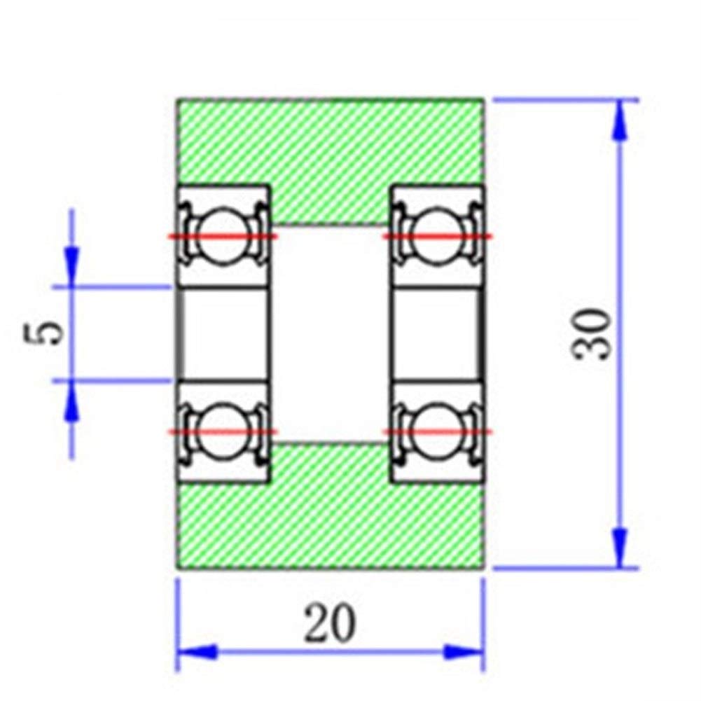PU 635 Teniendo 5x30x20mm Rodillo de Eje 5 mm PU de poleas con Dos rodamientos de bajo Ruido Poliuretano Guiding de Ruedas Rodillo de presión YIJIAN (Size : 6Pcs)