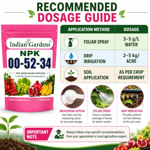 Image of Indian Gardens NPK 00:52:34 Water Soluble Fertilizer (250 Grams) | High Phosphorus & Potassium Plant Nutrient | Promotes Root Development | Suitable for Vegetables, Fruits, Flowers & Garden Plants