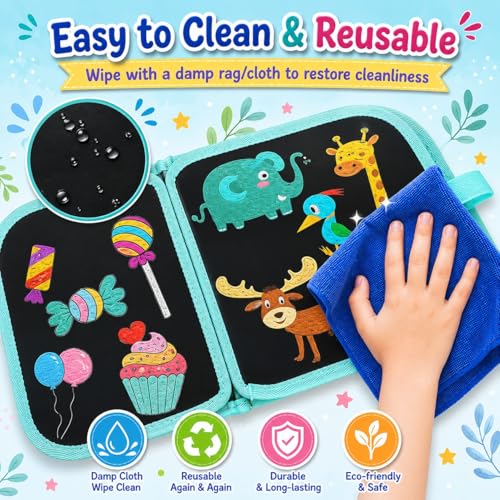 Image of Kaidaa Reusable Toddlers & Preschoolers Activity Book for (3-8 Yrs Kids) | Reusable Drawing & Writing Book | 14 Pages | 12 Washable Markers + 2 Wet Wipes