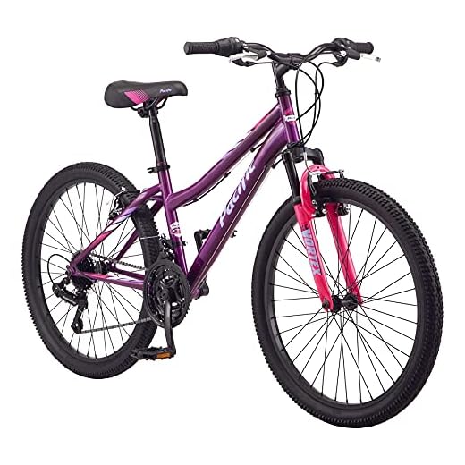 Pacific Cavern Girls Mountain Bike, 24-Inch Wheels, 21-Speed Twist Shifters, 14-Inch Steel Frame, Purple