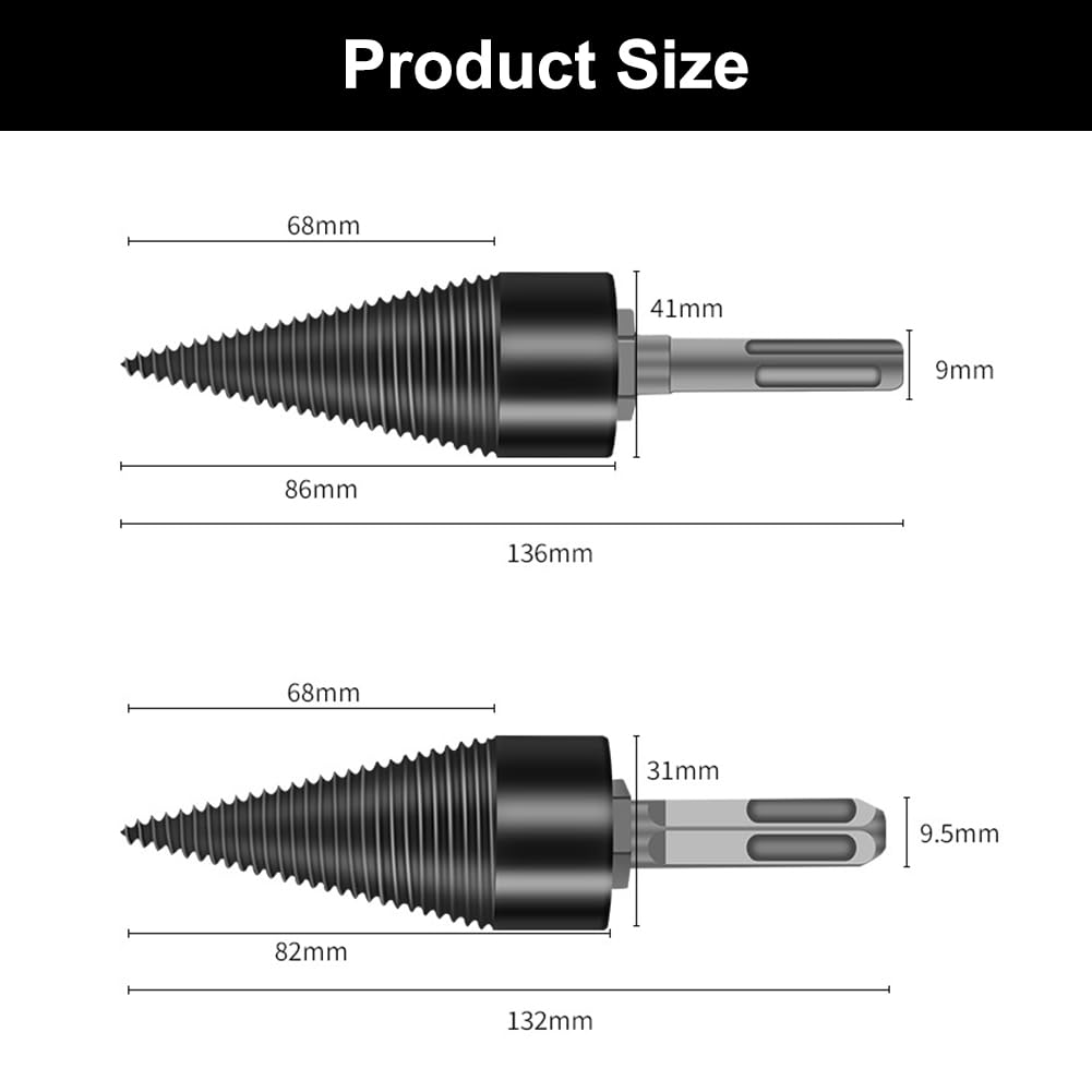 Taladro para madera partidor de madera, Removable Wood Splitter Drill Bits con 3 Asas de Taladro (Hex+Square+Round) Astilladora de Leña Electrica, Broca para Leña, Astilladora de Troncos Broca Cónica