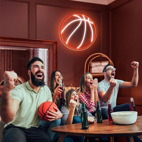 Image of Basketball Neon Sign, 12.6 inchx12.6 inch Basketball Led Neon Light for Wall Decor, Powered by USB with Dimmable Switch, Wall Decor Aesthetic for Room Bedroom, Sports Decor