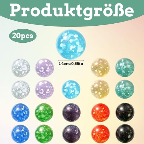 PDirat Murmeln Glas, 20 Stück Glasmurmeln Bunt Leuchten Im Dunkeln, 14mm Murmeln Groß für Kinder, DIY Heimdekoration, Indoor-Outdoor Murmelspiele