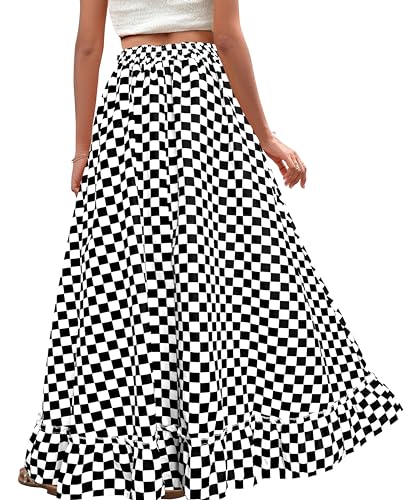 Afibi Women Plus Size Maxi Skirt Vintage High Waist Long Skirt with Pockets4