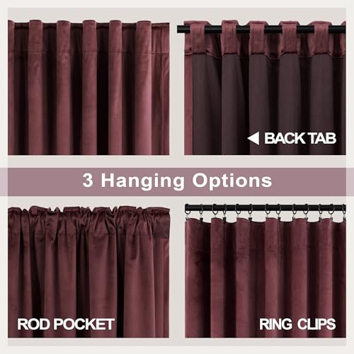 Image of Ruby Wine Velvet Curtains 84 Inch Length for Living Room 2 Panels Back Tab Pocket Luxury Drapes Thermal Insulated Darkening Curtain for Girls Bedroom Vintage Victorian Decor Dark Purple Red 52x84 Long