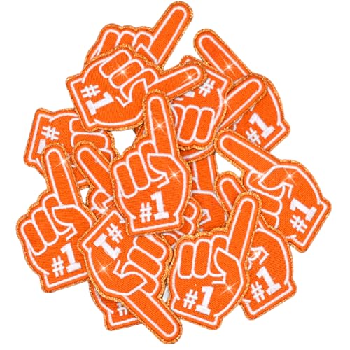 4 Pcs Game Day Patches Sports Fan Index Finger Number One Iron On Embroidered Patches for Clothes,...