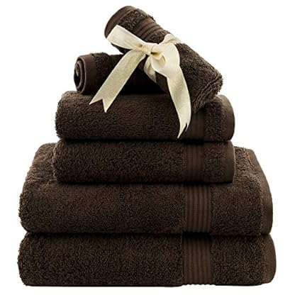 American Veteran Towel, 6-teiliges Handtuch-Set für Badezimmer, 100 % Baumwolle, türkische Badetücher, 2 Badetücher, 2 Handtücher, 2 Waschlappen, Braun