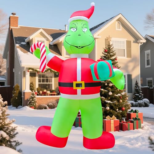 12Ft Giant Christmas Inflatables Outdoor Decorations Blow Up Santa Green Monster With Gift Box,Candy Cane, Led Lights For Yard Decor/Lawn/Garden/Holiday Party