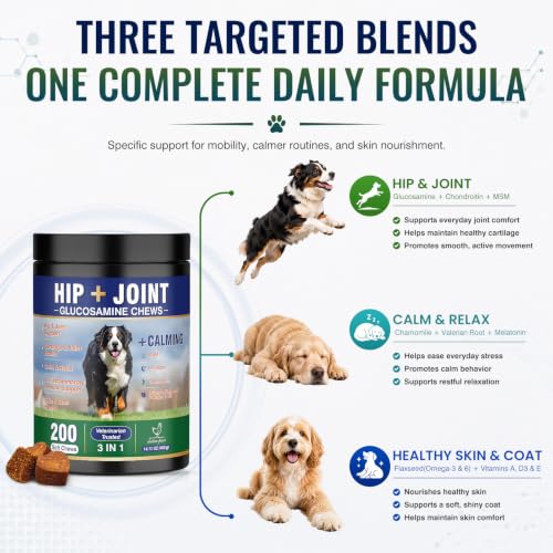 Hip and Joint Supplement for Dogs 200ct, Calming & Skin Support All dogs - Image 3