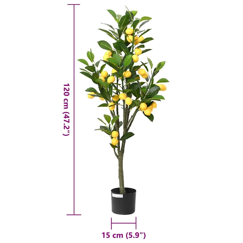 Künstlicher Zitronenbaum 120 cm grün mit 136 Blättern und 38 Zitronen, PEVA Blätter, PE Stamm, pflegefreie Zimmerpflanze für Wohnzimmer, Büro, Terrasse und Fensterbank