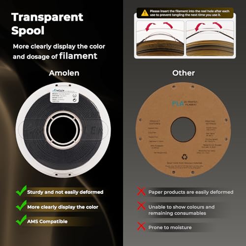 Image of AMOLEN Silk PLA 3D Printer Filament, Dual Color Black Gold PLA 1.75mm, Shiny Color Change Filament 3D Printing PLA Filament for Most FDM 3D Printer, 1kg Spool(2.2lbs)