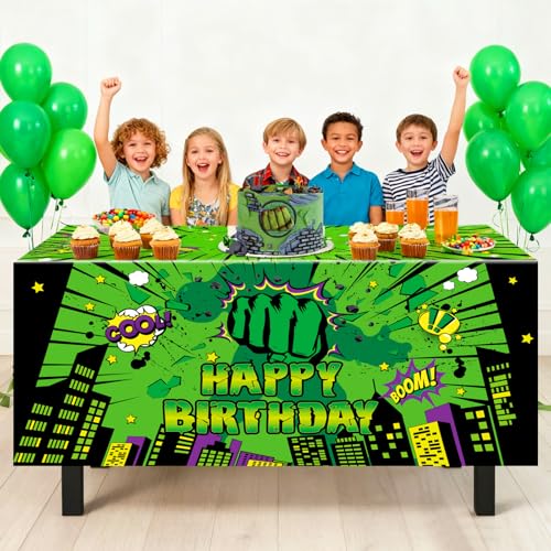 KMZFPYJ 6Ft Green Hero Birthday Party Tablecloth, Green Hero Party Table Cover Decor, Ideal Table Cover for Kids & Boys Birthday Supplies, Baby Shower & Super Themed Parties, 32 x 73 Inch by KMZFPYJ - Used condition - Image 6
