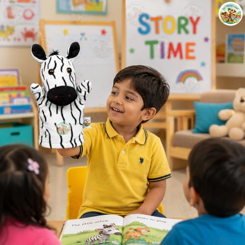 Image of Zebra Puppet Soft Hand Puppet for Kids Role Play Storytelling Educational Toy