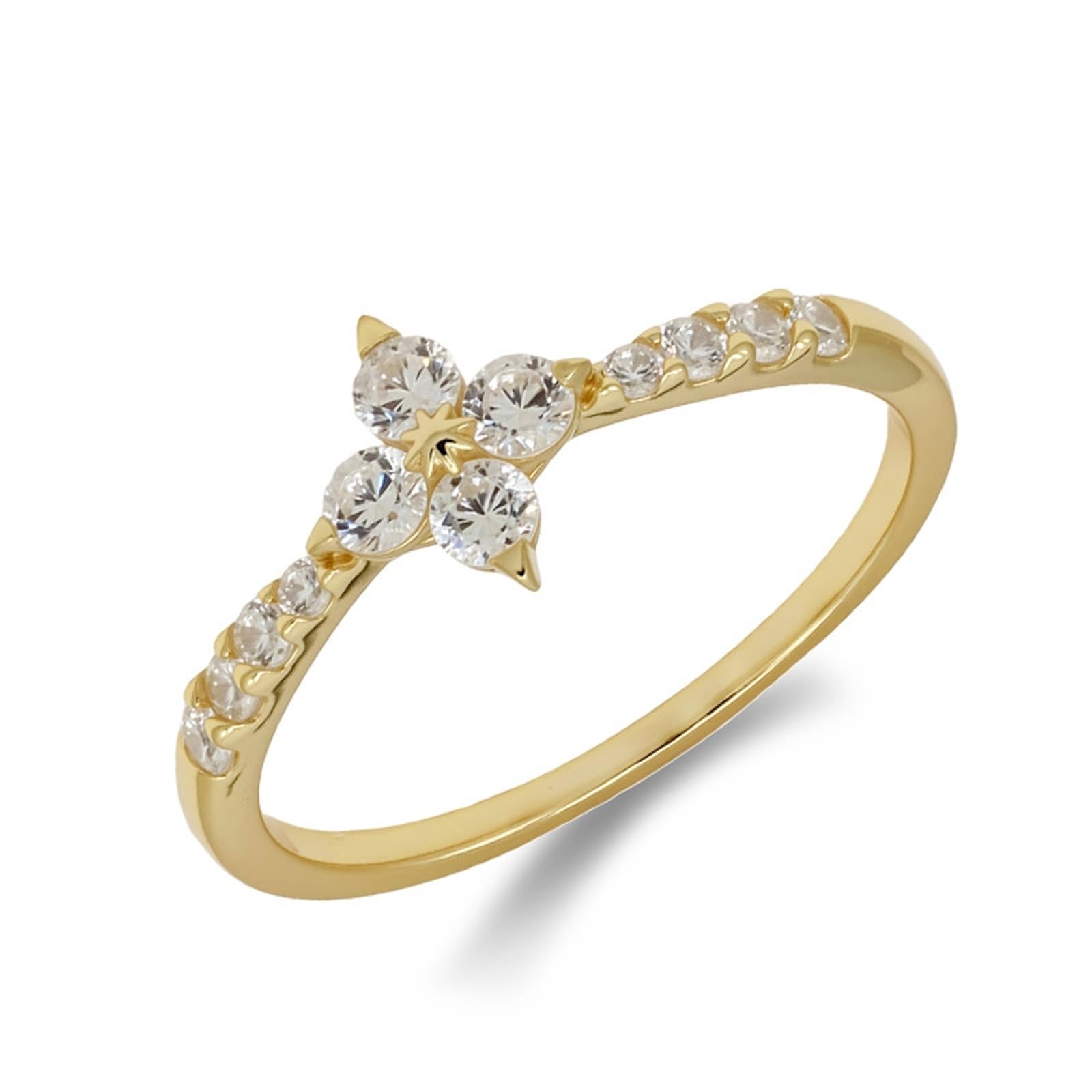 Fede nuziale in oro giallo Au 375/585/750 con moissanite, a forma di fiore