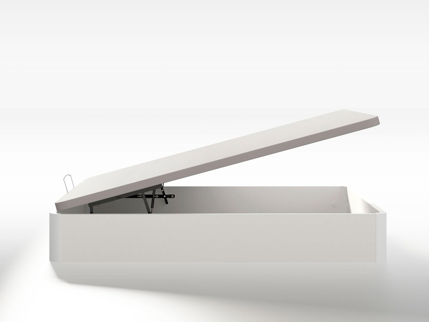 Canapé abatible madera 32 cm alto, gran capacidad, pistón hidráulico, fácil apertura, base tapizada 3D transpirable, esquinas redondeadas, montaje y retirada de usado incluidos. - Blanco, 150x190 cm