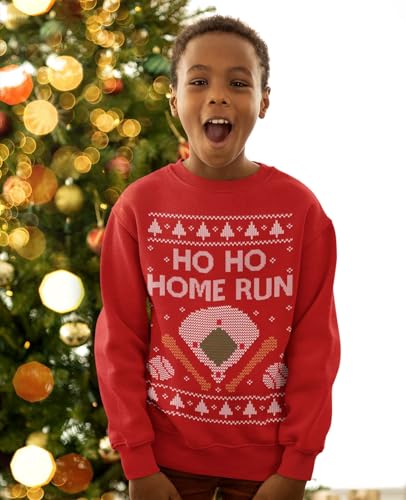 Tstars Ho Ho Home Run Baseball Christmas Sweater Style Sweatshirt Holiday Ugly Xmas Sweatshirts for Youth Kids2
