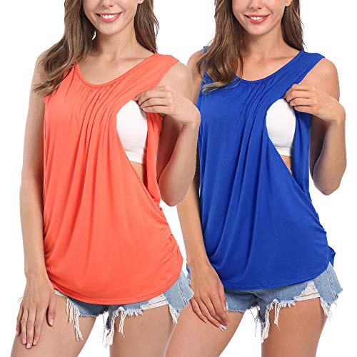 Image of SUIEK Women's Maternity Nursing Tops Breastfeeding Tanks Tee Shirt Pregnancy Clothes