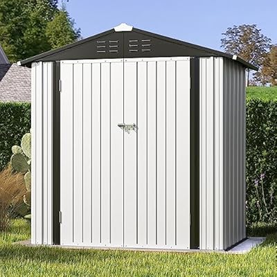 Patiowell 6x4 FT Outdoor Storage Shed, Garden Tool Storage Shed with Sloping Roof and Double Lockable Door, Outdoor Shed for Garden Backyard Patio Lawn,White