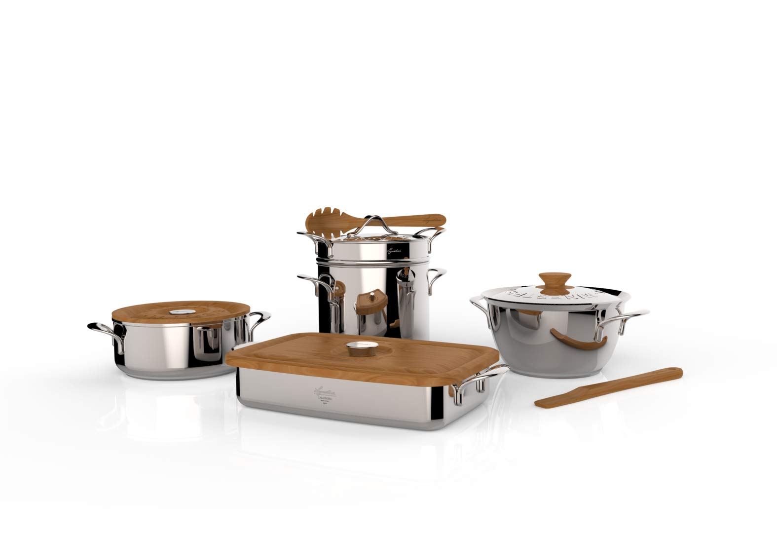 Lagostina Patrimonio Lasagnera per Forno con Coperchio di Legno di Ciliegio, Acciaio Inox e Legno, 22x35 cm